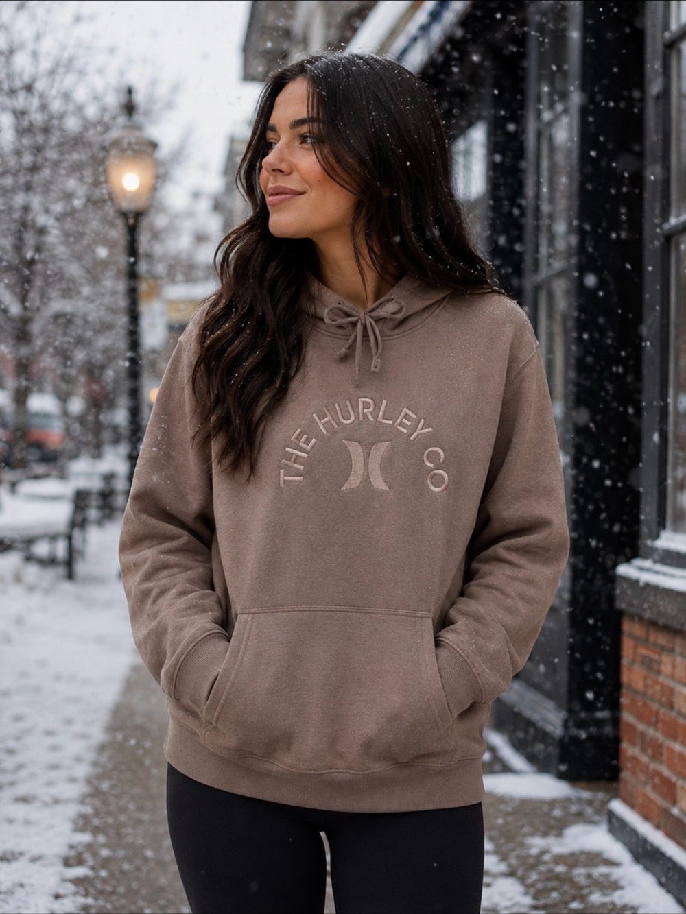 Hurley Women's Taupe Drawstring Hoodie Sweatshirt
